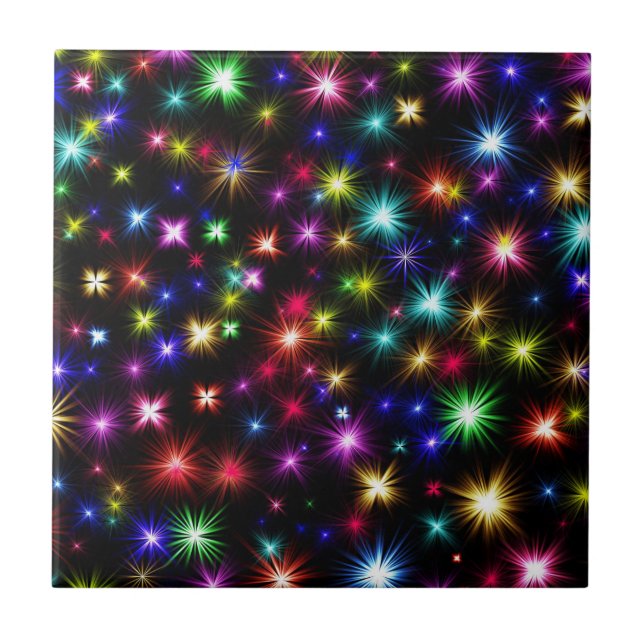 Azulejo Diseño de Fuegos Artificiales de Estrellas Colorid (Frente)