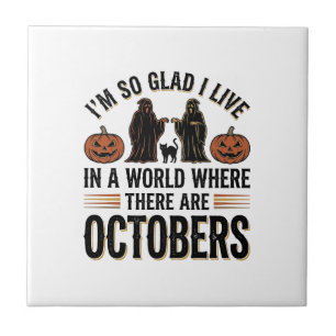 Azulejo Diseño de gato de calabaza de cita de octubre de H