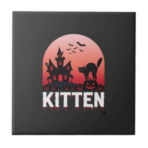 Azulejo Diseño de gato de casa embrujada gatito de Hallowe