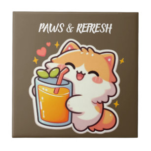Azulejo Diseño de gato lindo personalizado Patas y Refresc