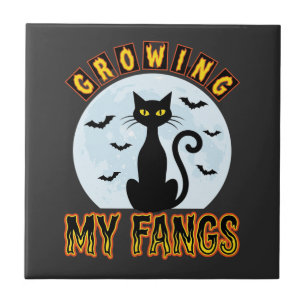 Azulejo Diseño de gato negro de Halloween creciendo mis co