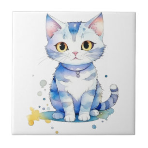 Azulejo Diseño de gatos de acuarela (gatito)
