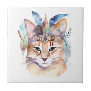 Azulejo Diseño de gatos hippie cutáneo boho acuarela