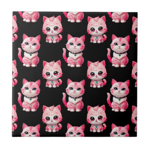 Azulejo Diseño de gatos kawaii rosados