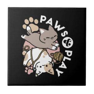Azulejo Diseño de gatos lindos y juguetones – Arte diverti