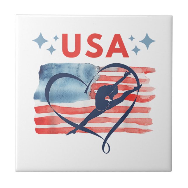 Azulejo Diseño de gimnasia con bandera norteamericana patr (Frente)