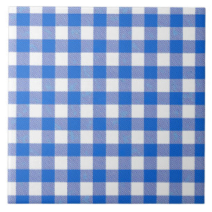 Azulejo Diseño de Gingham blanco azul bonito