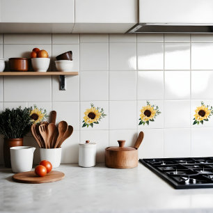 Azulejo Diseño de girasoles y flores silvestres con acuare