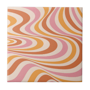 Azulejo Diseño de giro abstracto rosa y naranja
