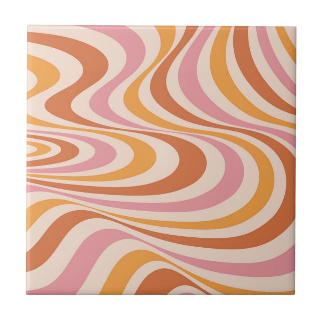 Azulejo Diseño de giro abstracto rosa y naranja (Frente)