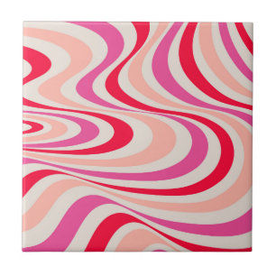 Azulejo Diseño de giro retro rosa, rojo y gris abstracto