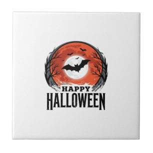 Azulejo Diseño de grabado de murciélago lunar de Halloween