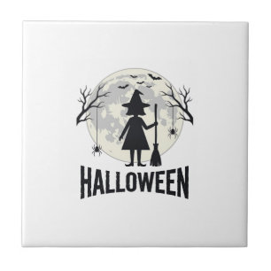 Azulejo Diseño de grabado vintage de bruja de Halloween Lu