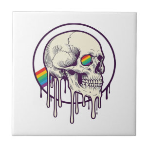 Azulejo Diseño de grabado vintage de calavera goteando arc