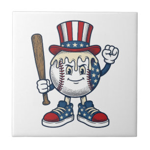 Azulejo Diseño de grabado vintage de mascota de béisbol pa