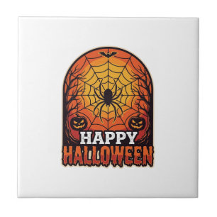 Azulejo Diseño de grabado vintage de telaraña de Halloween