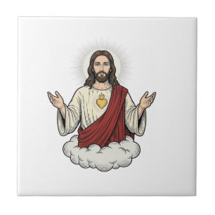 Azulejo Diseño de grabado vintage devocional del Sagrado C