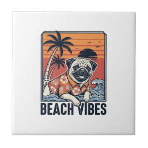 Azulejo Diseño de grabado vintage pug de vibraciones de pl