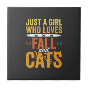 Azulejo Diseño de Halloween Chica Amante Gatos Otoño