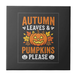 Azulejo Diseño de Halloween de calabaza de hojas de otoño