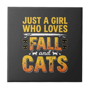 Azulejo Diseño de Halloween de chicas gatos de otoño_1