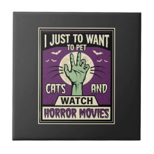 Azulejo Diseño de Halloween de Gatos y Películas de Terror