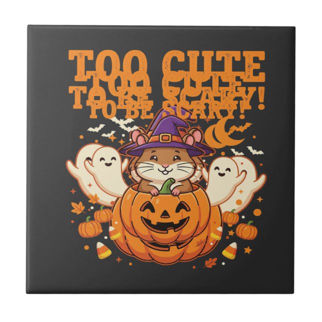 Azulejo Diseño de Halloween de hámster adorable con calaba (Frente)
