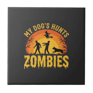 Azulejo Diseño de Halloween de perro cazando zombies