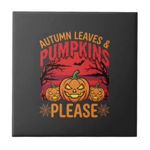 Azulejo Diseño de Halloween Hojas de Otoño y Calabazas Por