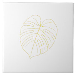 Azulejo Diseño de hoja de Monstera dorada. 