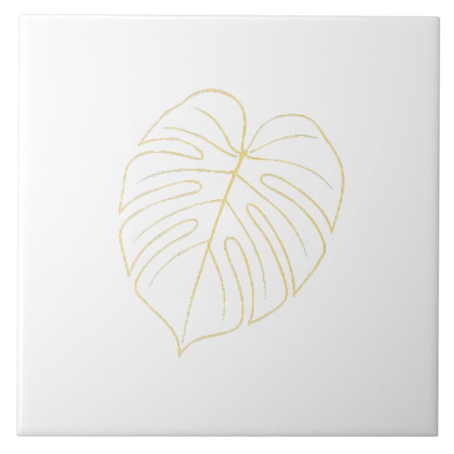 Azulejo Diseño de hoja de Monstera dorada.  (Frente)