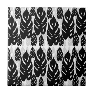 Azulejo Diseño de hojas blancas y negras