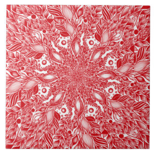 Azulejo Diseño de hojas de flores rojas