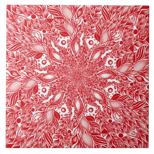 Azulejo Diseño de hojas de flores rojas (Frente)