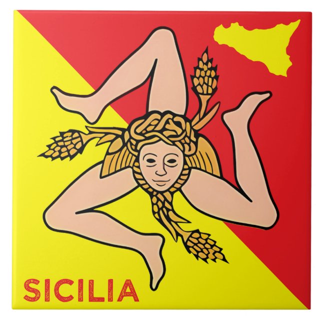 Azulejo Diseño de la bandera siciliana de Sicilia Trinacri (Frente)
