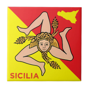 Azulejo diseño de la bandera siciliana Trinacria Sicilia