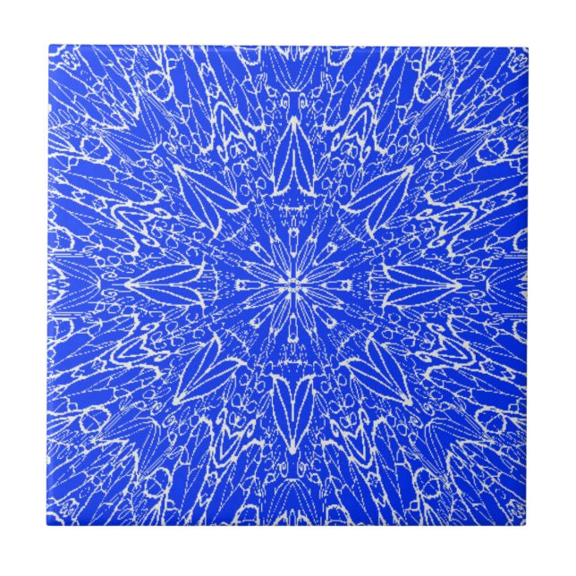 Azulejo Diseño de la rueda de estrella geométrica azul índ (Frente)
