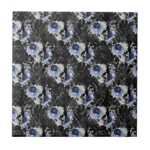 Azulejo Diseño de la serie Cráneo Floral Azul 1