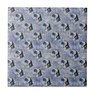 Azulejo Diseño de la serie de cráneos florales azules 2