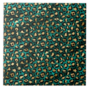 Azulejo Diseño de la serie Leopardo Turquesa y Dorado