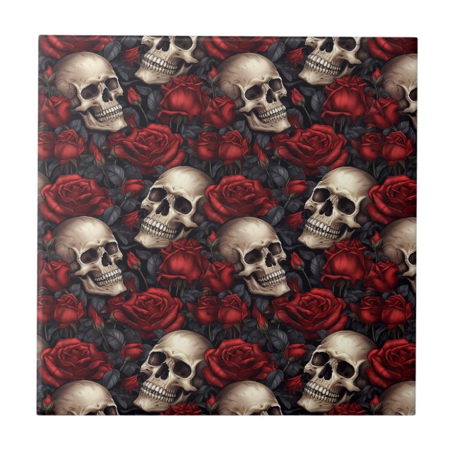 Azulejo Diseño de la serie Skull y Rosas 10 (Frente)