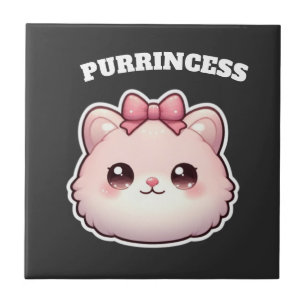 Azulejo Diseño de lazo rosa lindo de gatita Princesa Purra