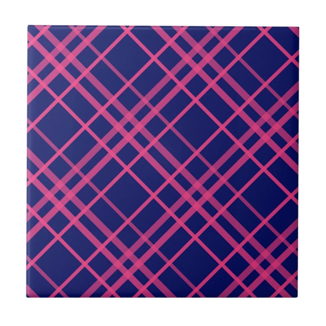 Azulejo Diseño de líneas de cuadros azules sobre rosa (Frente)