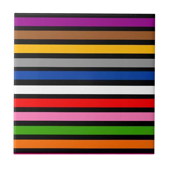 Azulejo Diseño de líneas de franjas multicolor negras (Frente)