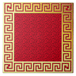 Azulejo Diseño de lujo clave griega rojo y oro clásico