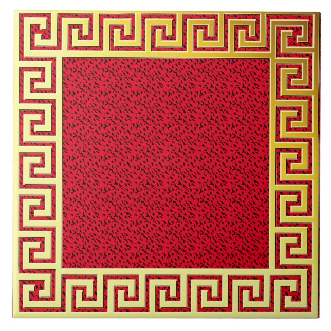 Azulejo Diseño de lujo clave griega rojo y oro clásico (Frente)