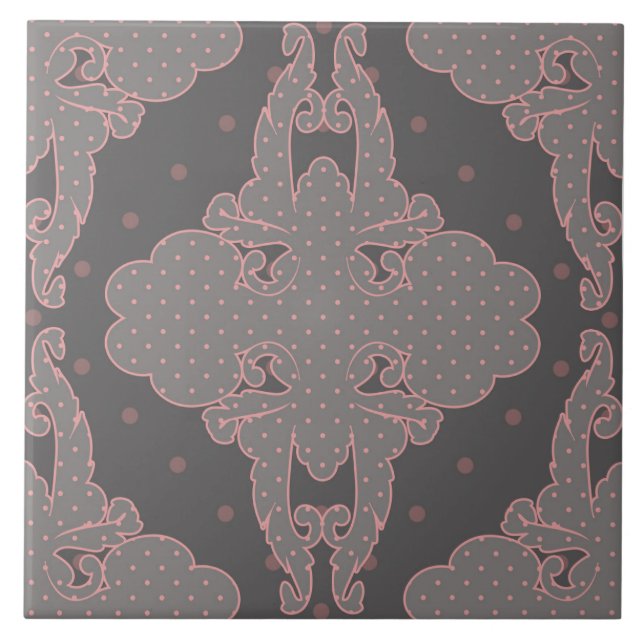 Azulejo Diseño de lujo, estampado floral, gris, rosa polvo (Frente)
