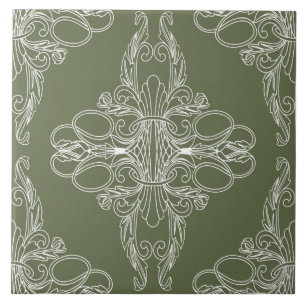 Azulejo Diseño de lujo, estampado floral, verde oliva, bla