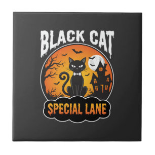 Azulejo Diseño de Luna Casa Embrujada Gato Negro Halloween