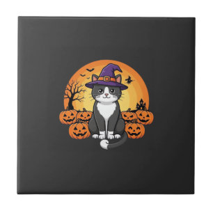 Azulejo Diseño de Luna de Calabaza de Gato de Bruja de Hal
